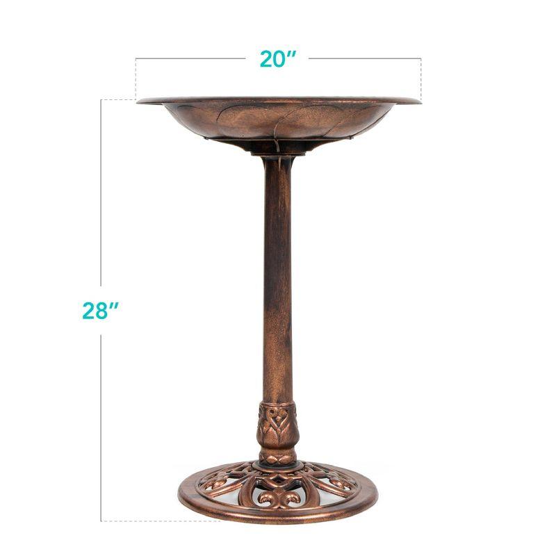 Copper Antique Finish Pedestal Bird Bath with Fleur-de-Lis Accents