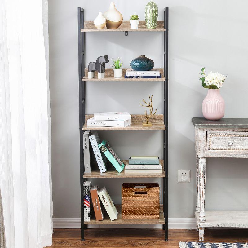 LuxenHome 5-Shelf 63" H x 23.62" W Wood and Metal Etagere Bookcase Brown
