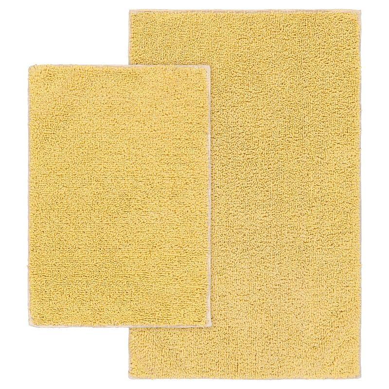 2pc Queen Cotton Washable Bath Rug Set Yellow - Garland Rug: Machine Made, Tufted, Latex Backing