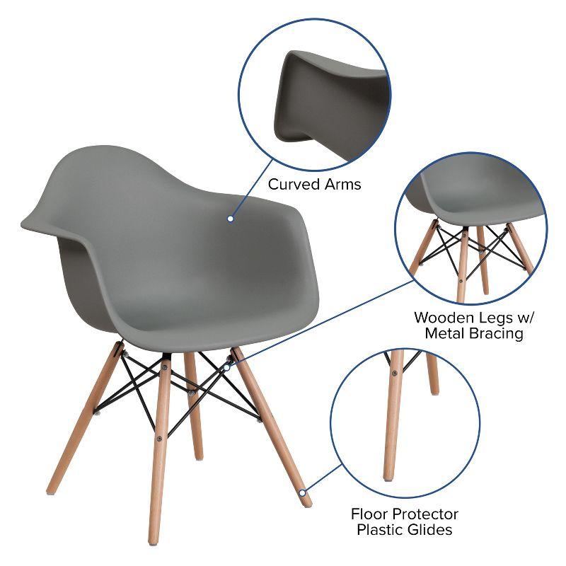 Moss Gray Polypropylene Accent Chair with Wooden Legs