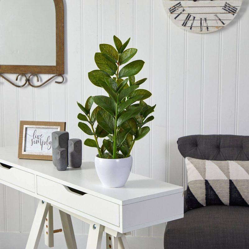 Nearly Natural 22-in Zamioculcas Artificial Plant in White Planter