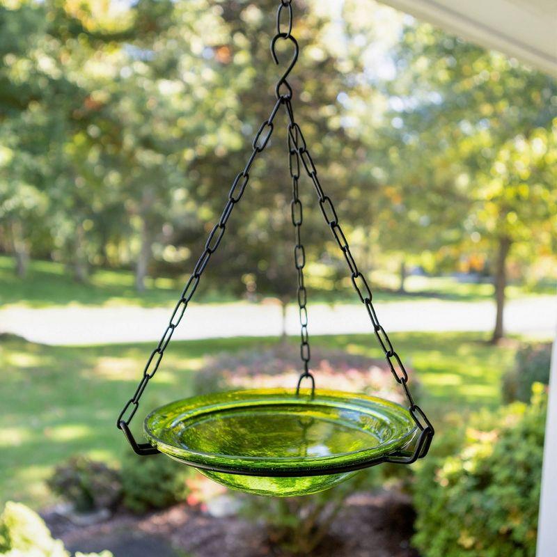 12.5" Crackle Glass Hanging Birdbath Bowl Fern Green - ACHLA Designs: Weather-Resistant, No Assembly Required