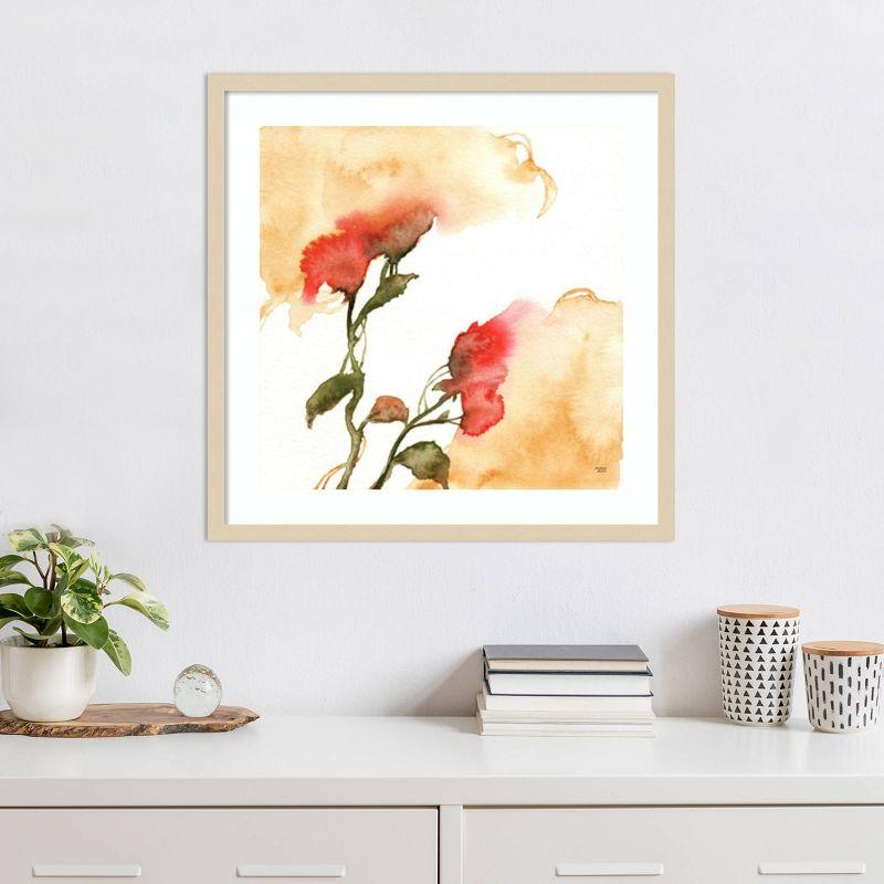 Svelte Natural Framed Watercolor Floral Yellow and Red II Print