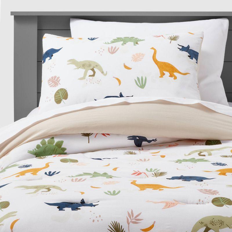 Twin White Cotton Dinosaur Comforter Set for Kids