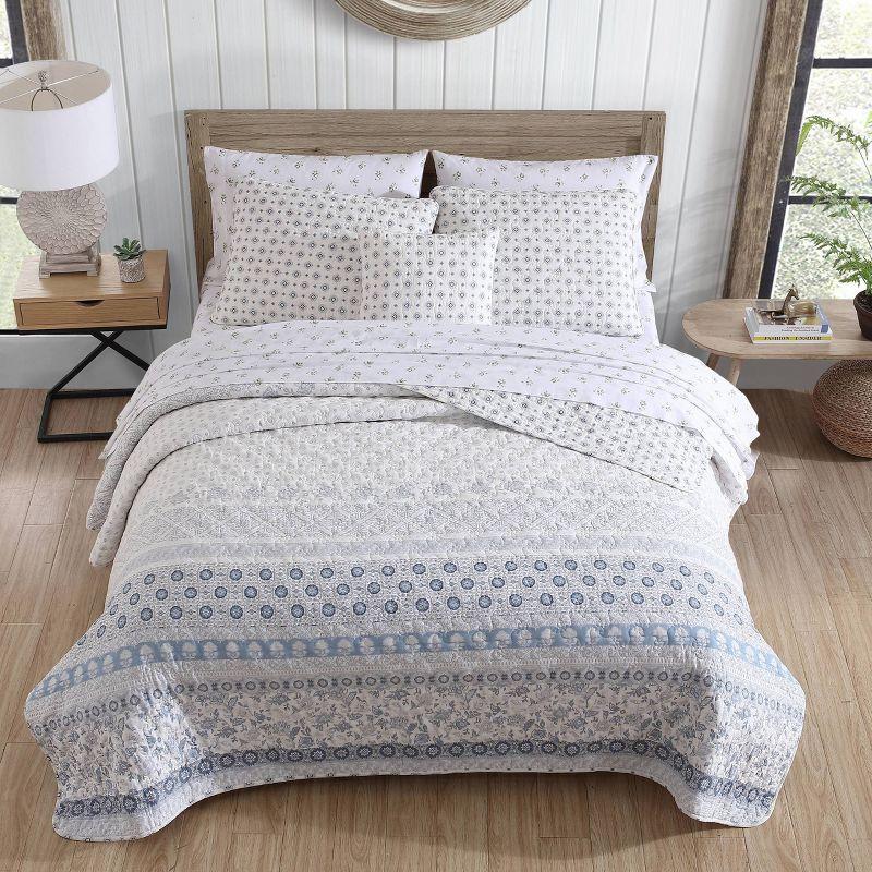 King Blue Cotton Reversible Quilt Set