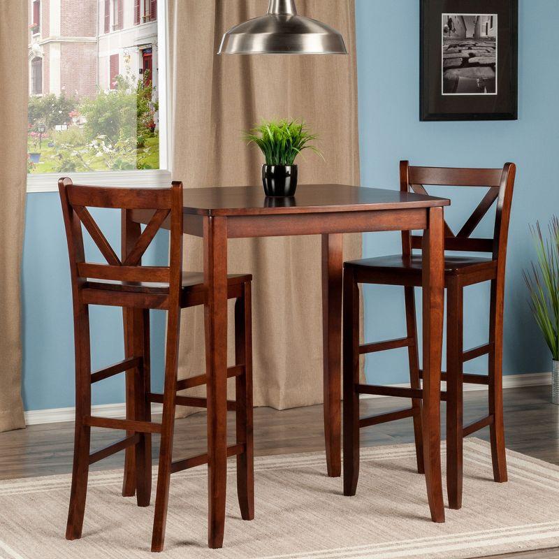 3pc Inglewood Counter Height Dining Set Wood/Walnut - Winsome: V-Back Bar Stools, Mid-Century Modern