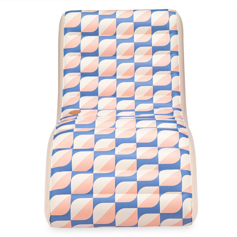 Funsicle Funsicle: Deco FunChaiser Lounge - Blue & Cream, Inflatable Pool & Water Float, 68x34x30", Contoured Design, Drink Holder, 220 lb Capacity