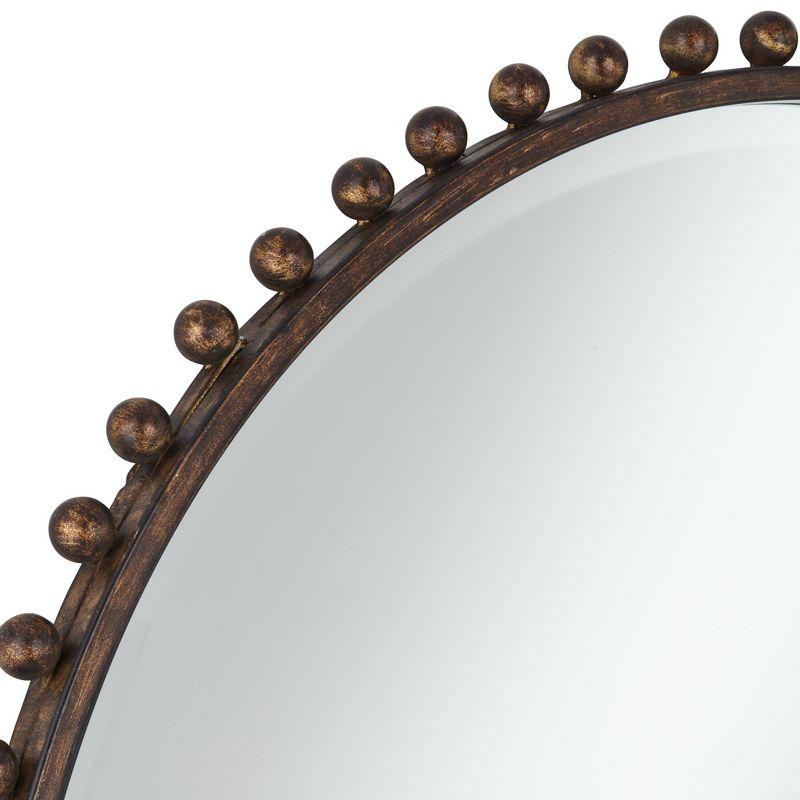 Uttermost Round Vanity Decorative Wall Mirror Rustic Beveled Glass Dark Bronze Beaded Iron Frame 32" Wide for Bathroom Living Room