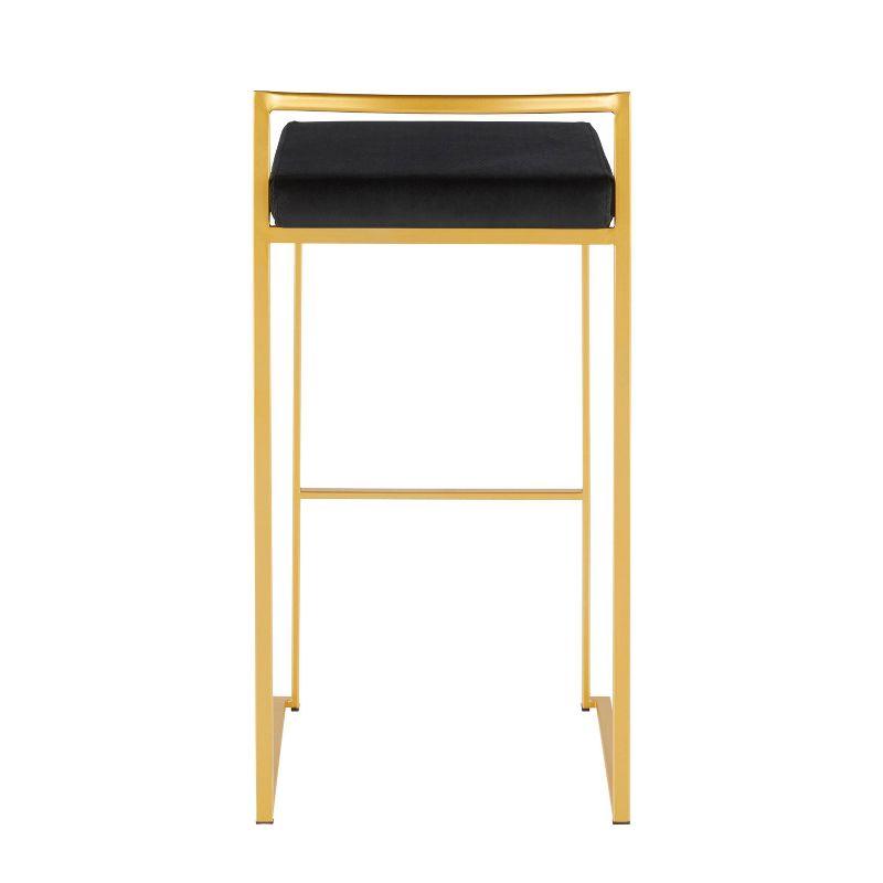34" Set of 2 Fuji Contemporary Stackable Barstools Gold/Black Velvet - LumiSource: Cosmopolitan, Upholstered, Metal
