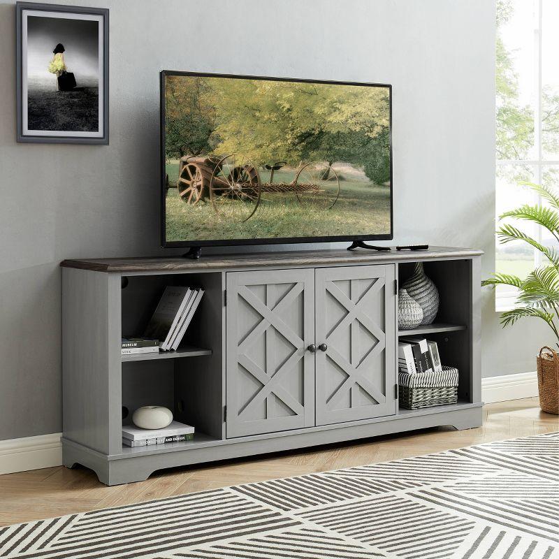 TV Stand for TVs up to 78" Gray - Home Essentials: Swing Doors, Open Shelf, Cable Management