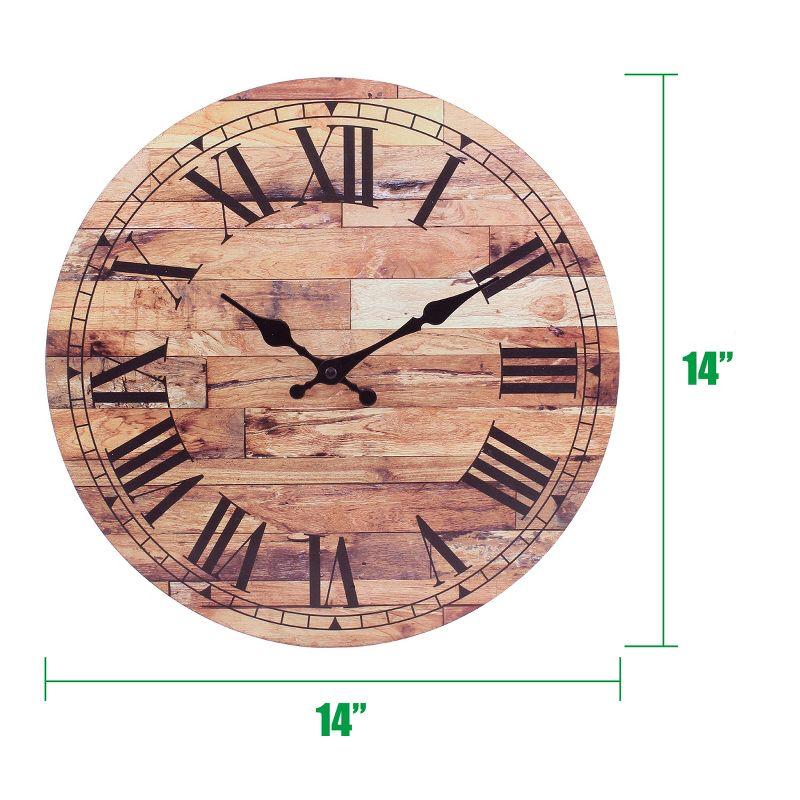 14" Wooden Roman Numeral Wall Clock Brown - Stonebriar Collection: MDF Composite, Traditional Decor, Indoor Use