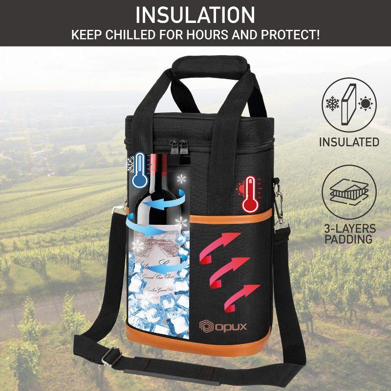 OPUX Wine Bag, 4,6 Bottle Cooler Insulated Tote Carrier Travel Picnic BYOB, Leakproof Padded Portable Party Christmas Gift (Brown, 4 Bottle)