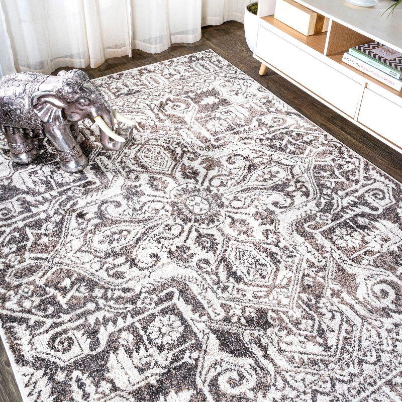 Ivory Medallion Easy-Care Synthetic Area Rug