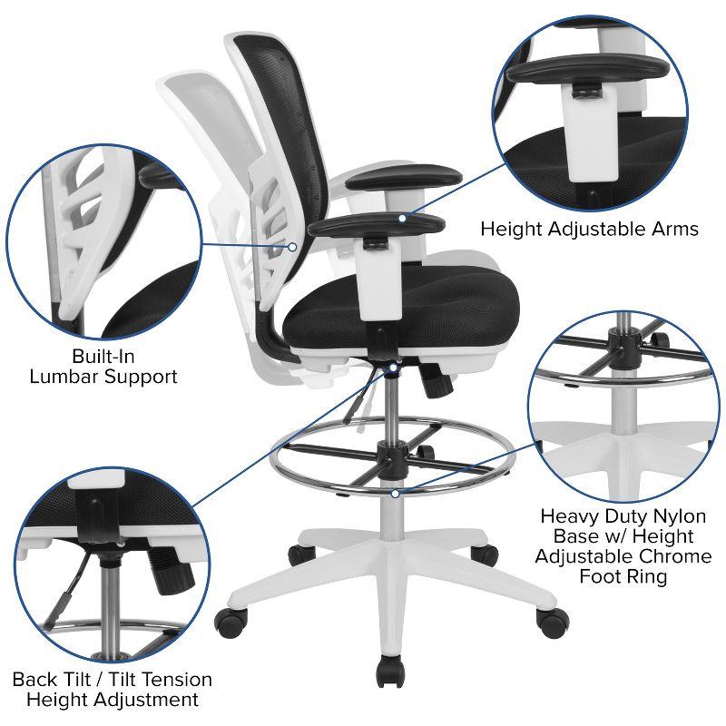 Flash Furniture Mid-Back Mesh Ergonomic Drafting Chair with Adjustable Chrome Foot Ring, Adjustable Arms