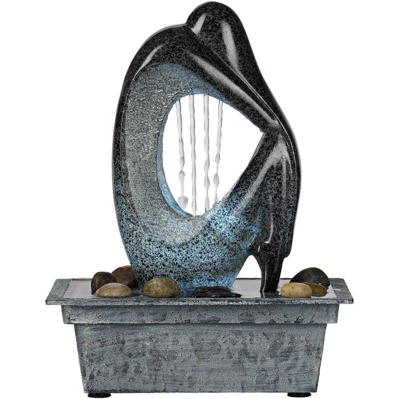 Modern Silhouette 10" High Small Zen Indoor Outdoor Decor Faux Stone Tabletop Fountain with Light LED Waterfall Outside Garden Patio