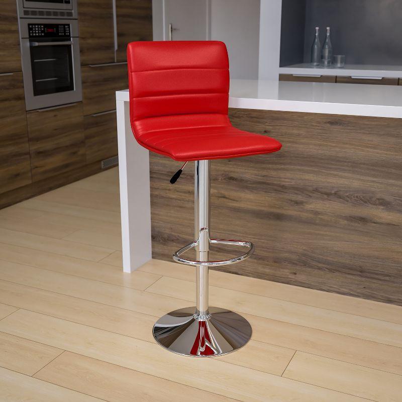 Red Vinyl Adjustable Swivel Barstool with Chrome Base