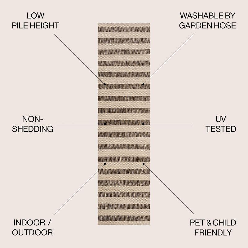 2'x8' Aveiro Wide Stripe Indoor/Outdoor Runner Rug, Beige/Brown - JONATHAN Y