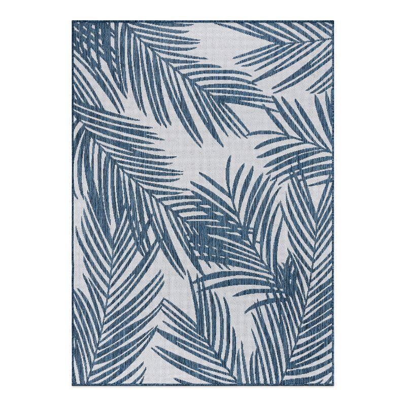 World Rug Gallery Contemporary Distressed Leaves Textured Flat Weave Indoor/Outdoor Area Rug - NAVY 7'10"X10'