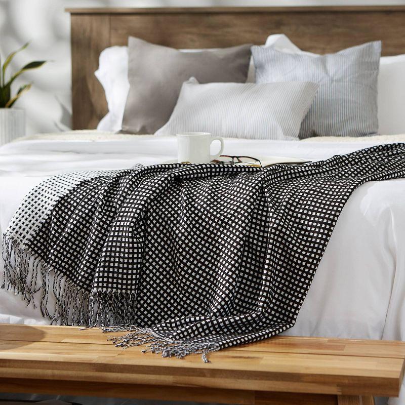 50"x60" Waffle Knit Throw Blanket Black/White - Design Imports: Midweight, Hypoallergenic, Machine Washable
