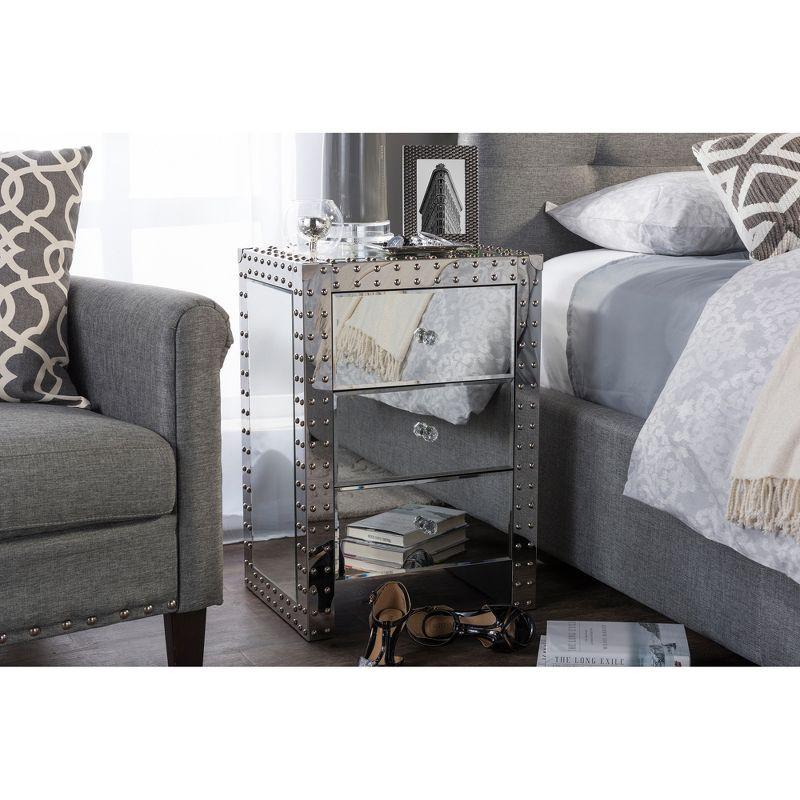 Azura Nightstand Bedside Table Silver - Baxton Studio: 3-Drawer, Crystal Knobs, Fully Assembled