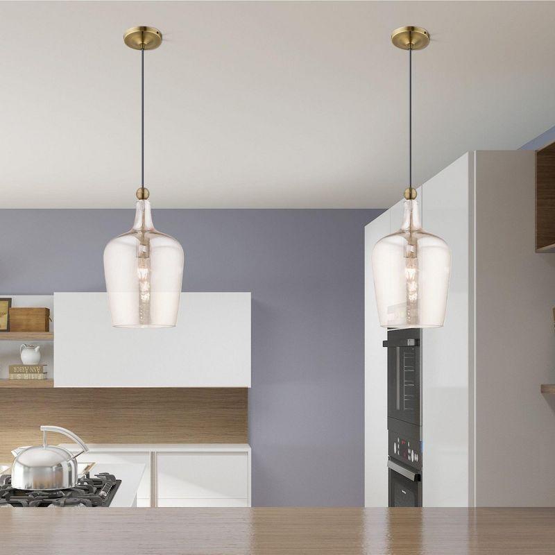 Livex Lighting Art Glass 1 - Light Pendant in  Antique Brass