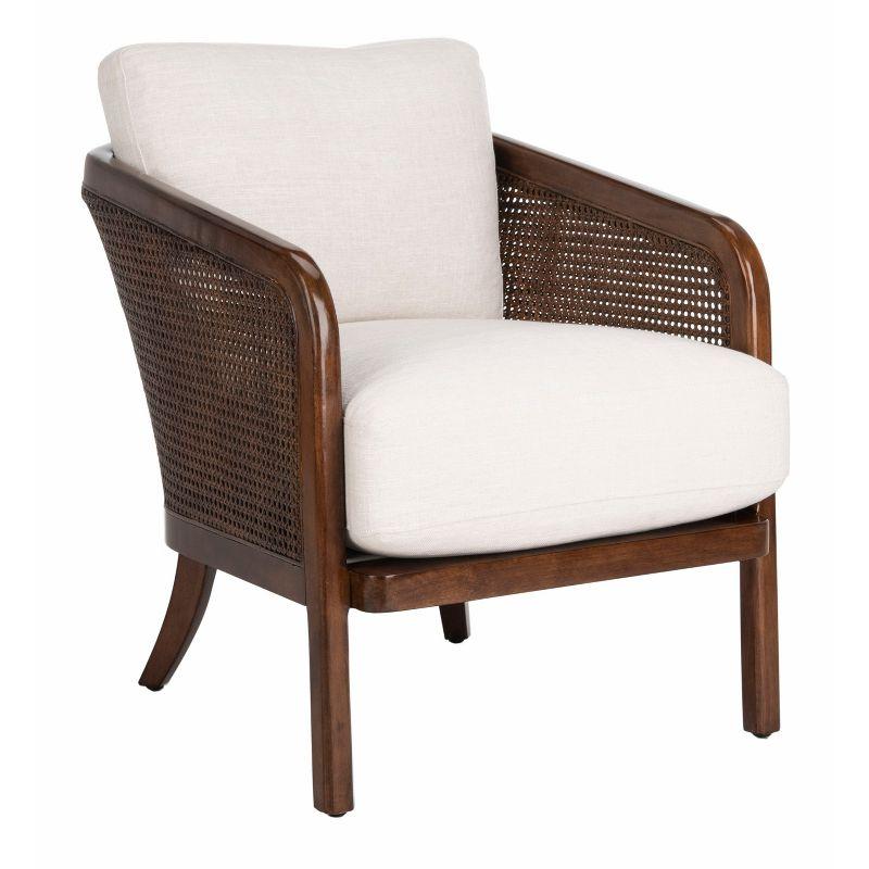 Caruso Transitional Oatmeal Leather Barrel Chair with Walnut Wood