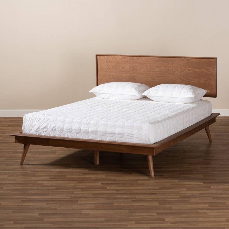 Baxton Studio King Karine Finished Wood Platform Bed Brown: Rubberwood Frame, No Box Spring Needed