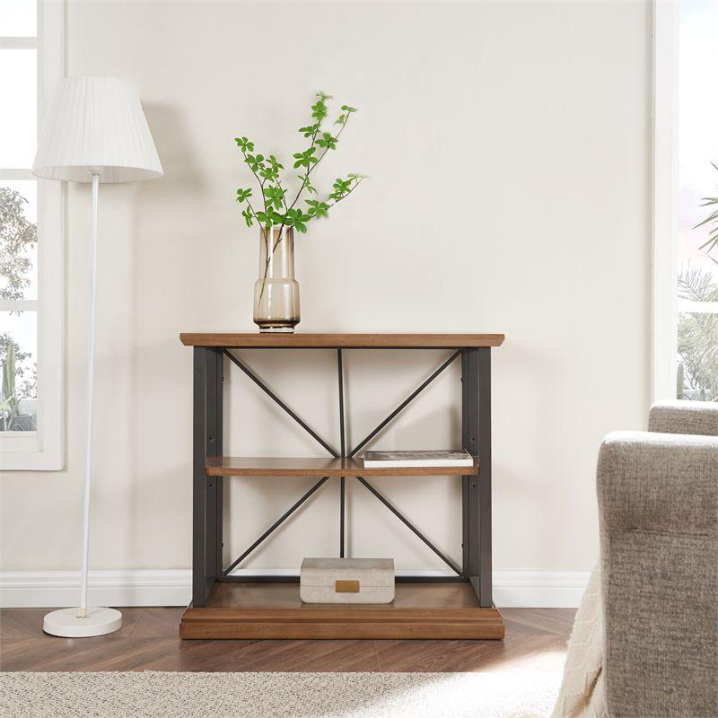 11832-WLGM Finnick Mixed Metal and Wood Bookshelf in Willow/Gunmetal Espresso