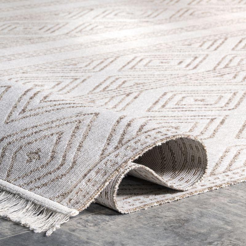 Beige Striped Square Synthetic Easy-Care Indoor/Outdoor Rug