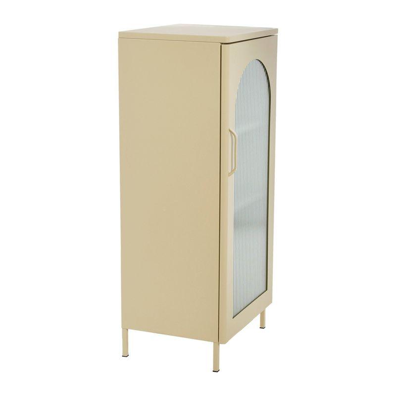 Storied Home Solstice Narrow Metal Accent Cabinet: Arched Glass, Off-White Display Storage