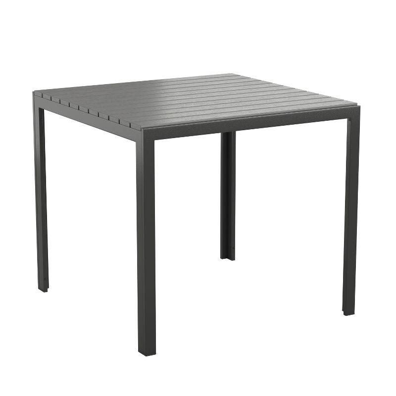 Black Square Steel Patio Dining Table with Poly Resin Slatted Top