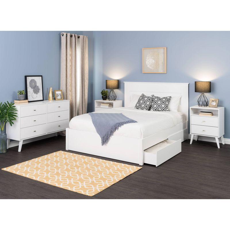 Mid Century Modern 2 Drawer Tall Nightstand with Shelf White - Prepac: Wood Laminate, Includes Anti-Tip Hardware