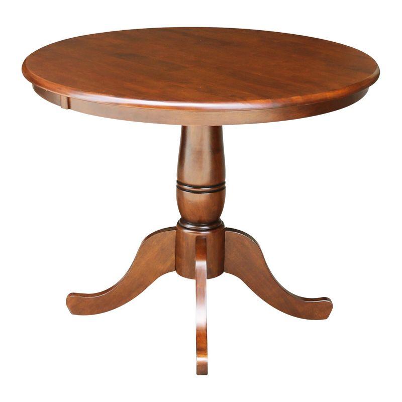 Espresso Round Solid Wood Dining Table with Pedestal Base