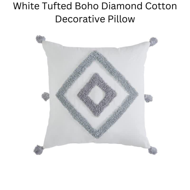 Tufted 20" x 20" Boho Diamond Cotton Decorative Pillow