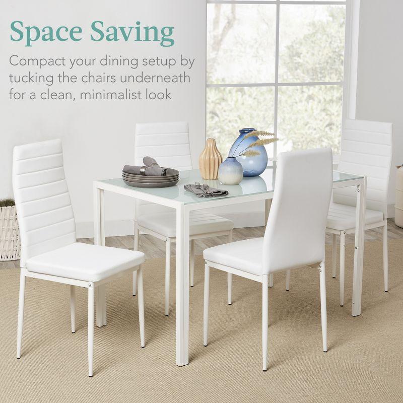 Hekimhan 5-Piece Kitchen Dining Table Set w/ Glass Tabletop, 4 Faux Leather Chairs