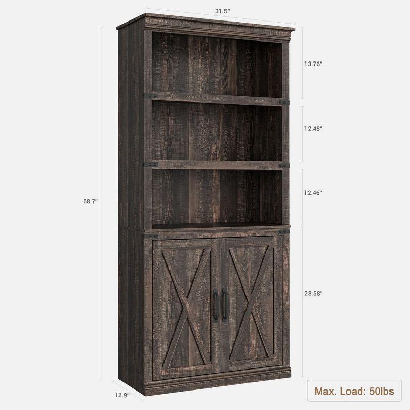 5-Tier Wooden Bookshelves with Cabinet Doors and Bookcases with Doors Floor Bookshelves and Office Storage Cabinets