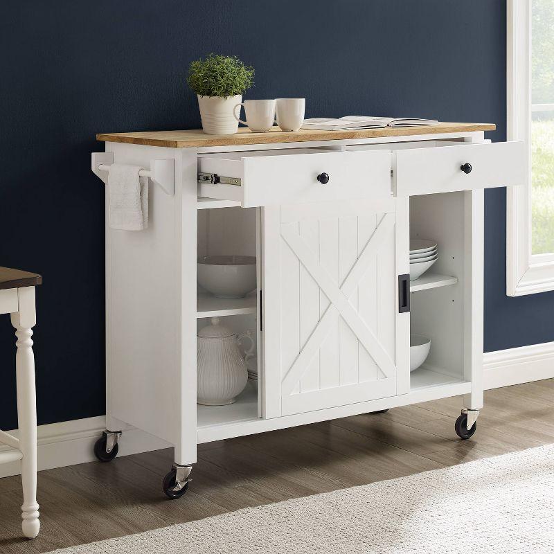 Laurel Kitchen Island/Cart White/Natural - Crosley: Farmhouse Style, Towel Bar, Adjustable Shelf