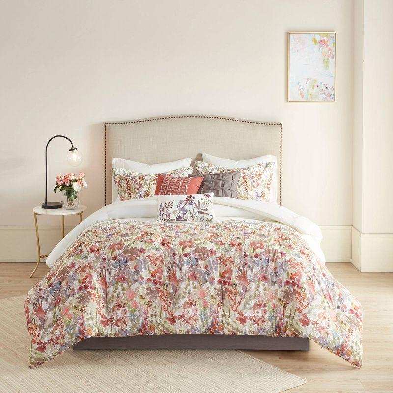 Mariana 7 Piece Cotton Watercolor Floral Comforter Set