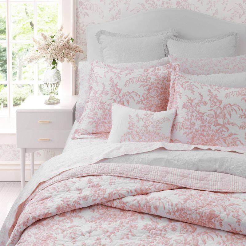 Twin Pink Cotton Reversible Quilt Set with Shams