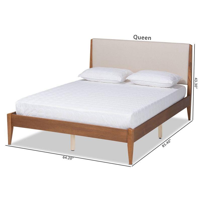 Queen Lenora Wood Platform Bed Walnut Brown/Beige - Baxton Studio: Upholstered Headboard, No Box Spring Needed