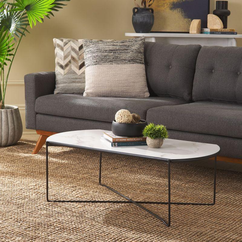 White Faux Marble and Black Metal Coffee Table