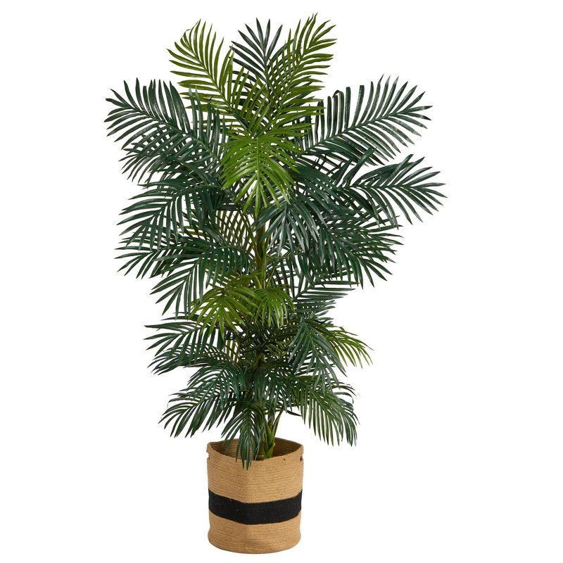 Nearly Natural 6.5-ft Golden Cane Artificial Palm Tree in Handmade Natural Cotton Planter