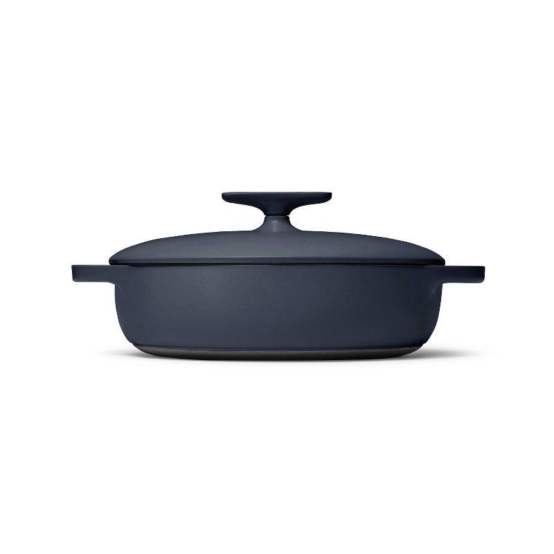 Caraway Home Enameled Cast Iron Braiser with Lid Midnight Blue: 3.5 Qt, Hand Wash, Electric & Gas Compatible, 10.5" Diameter