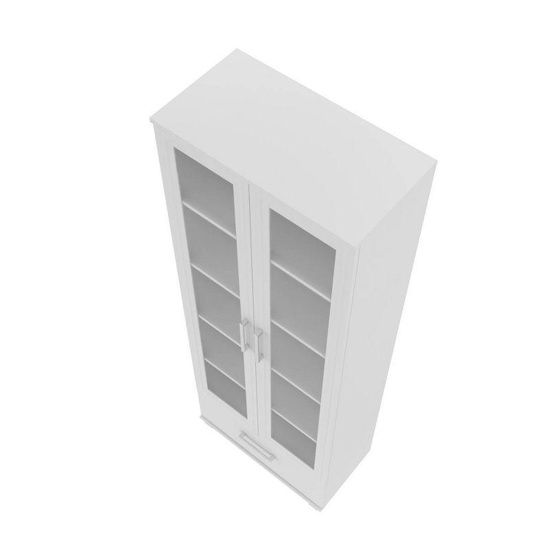 71.85" Serra 5 Shelf Bookcase White - Manhattan Comfort: Frosted Glass Doors, Enclosed Back, Display Closet