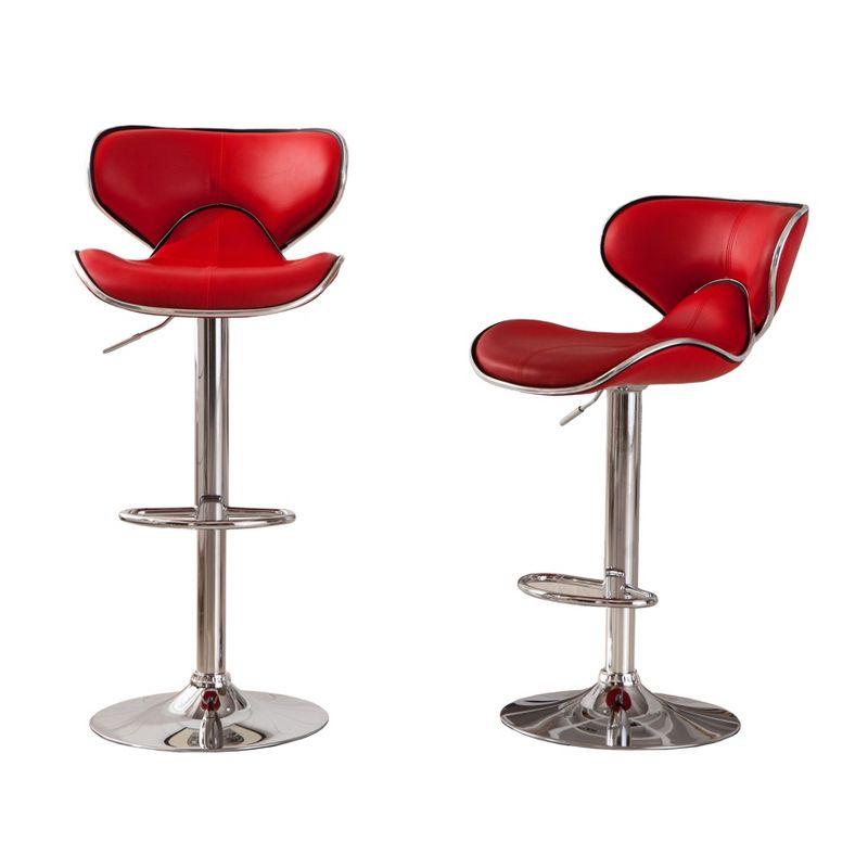 Roundhill Furniture Masaccio Faux Leather Airlift Adjustable Swivel Barstool, Red, Set of 2
