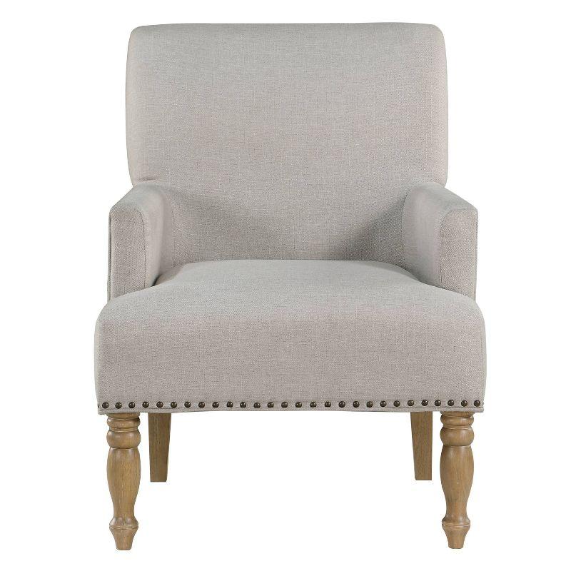 Comfort Pointe Anna Arm Chair Beige: Upholstered with Nailhead Trim, Wood Legs, Foam Fill