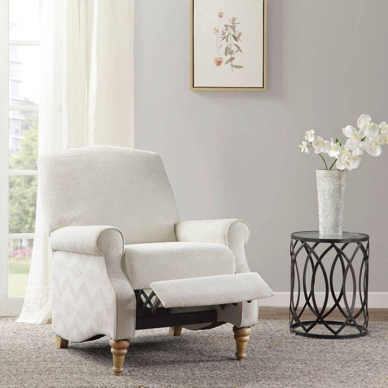 Cranberry Push Back Recliner Ivory: Madison Park, Elegant Jacquard Fabric, Turned Wood Legs, No Tools Assembly