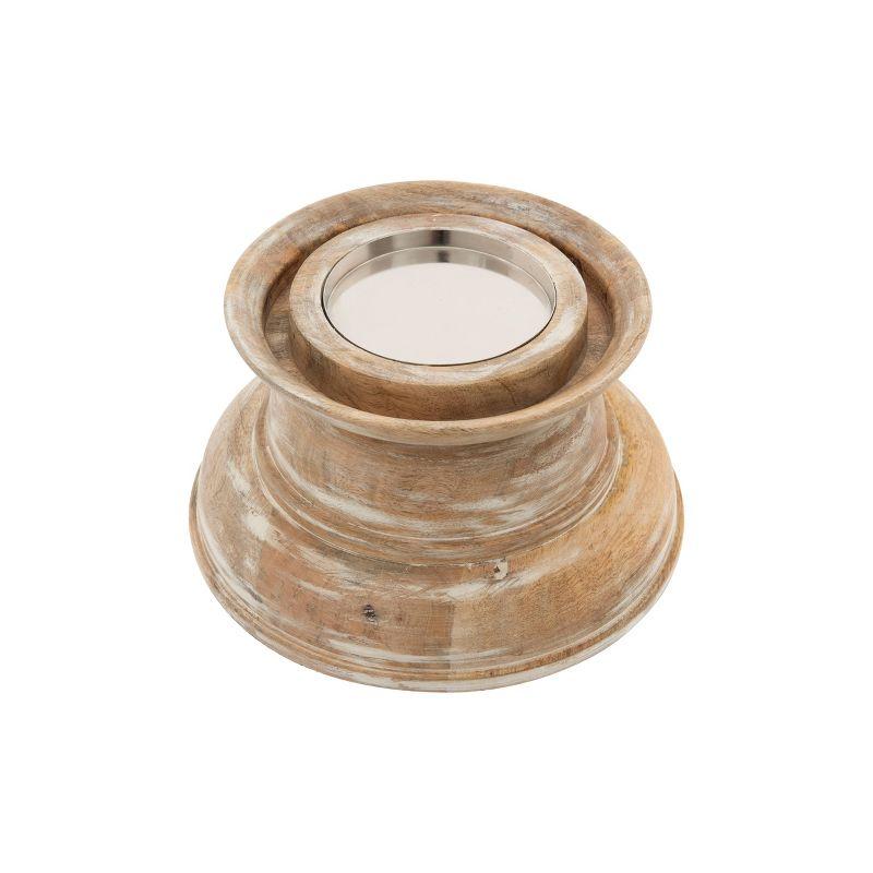 Storied Home 16" x 13" Glass Hurricane Candle Holder with Mango Wood Base Natural/Clear - Pillar Candle Compatibility, Tabletop Display