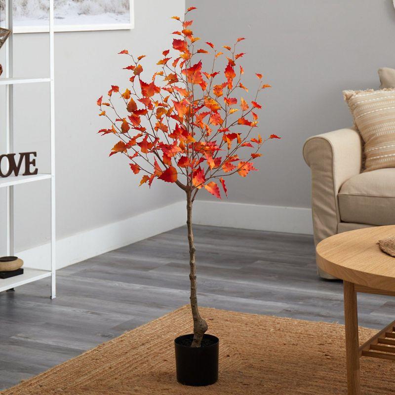 Nearly Natural 4-ft Fall Birch Artificial Autumn Tree