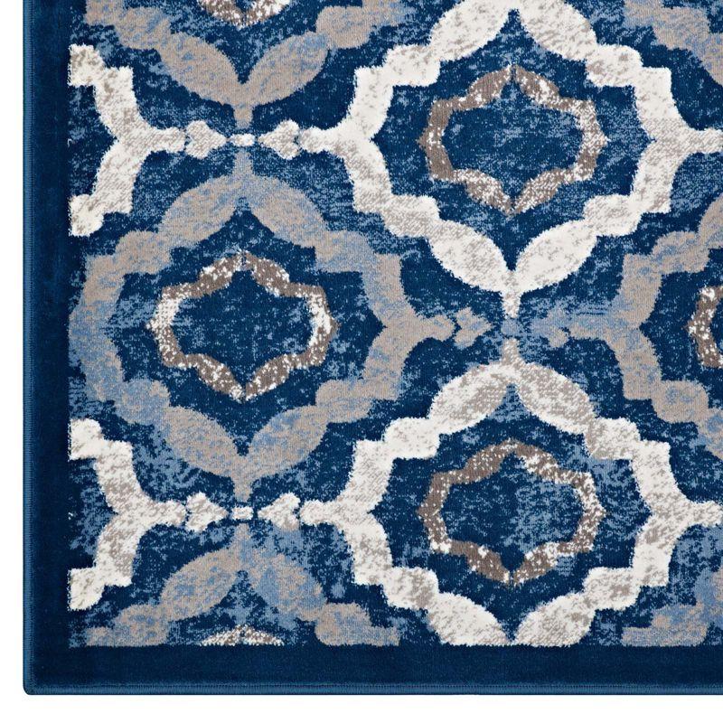 Kalinda Beige & Moroccan Blue Trellis 5x8 Synthetic Area Rug